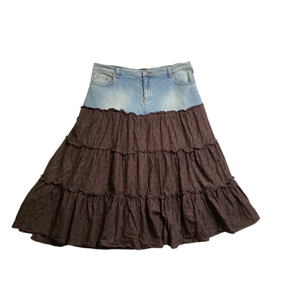NY Collection tiered‎ Boho Jean Gypsy Funky Festival Skirt XL